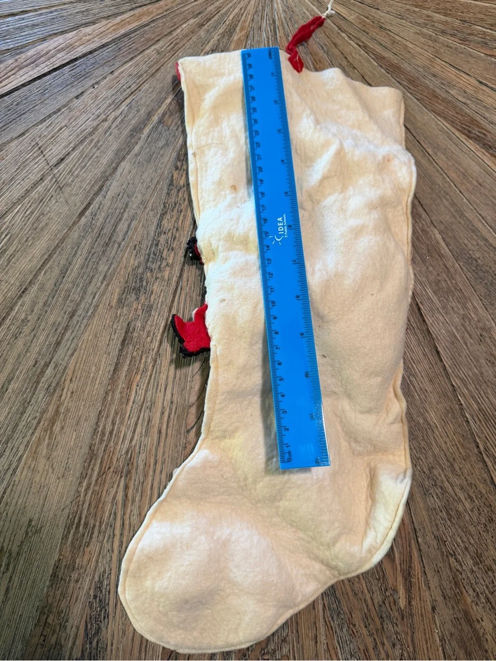 1950s Handmade Felt Sequin Santa Christmas Stocking 3D Padded Folk Art MCM